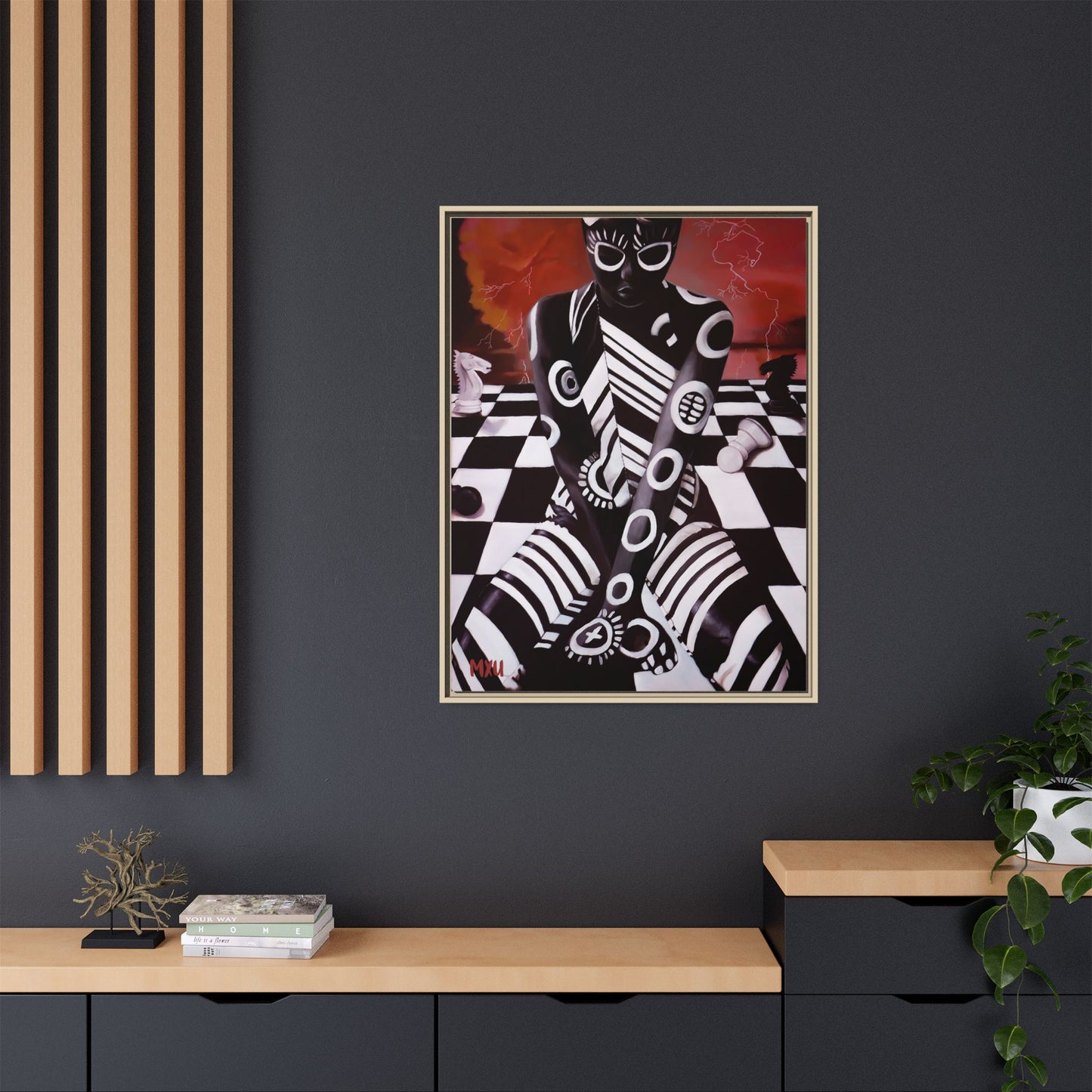 Chess painting Abstract Matte Canvas, Framed (Multi-color)