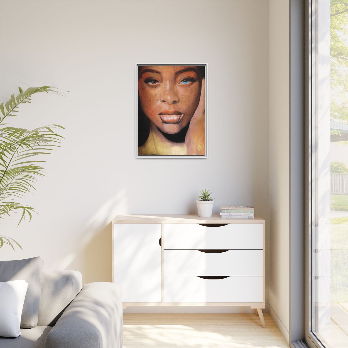 Freckled Beauty Portrait Matte Canvas Print (Framed)