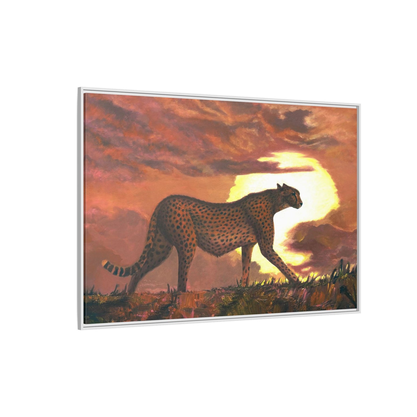 Framed Cheetah Sunset Canvas Print — Wildlife Wall Art