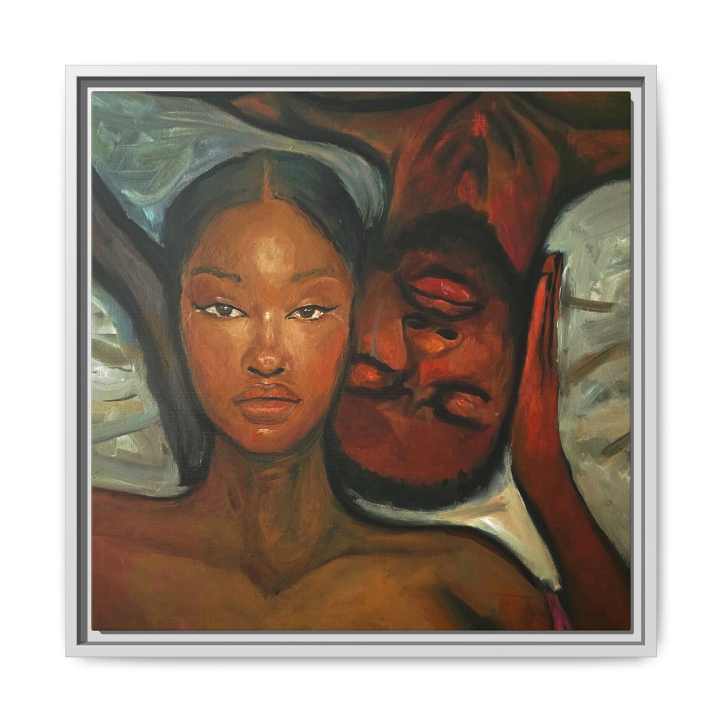 Canvas Print - Emotional Oil Painting of Couple in Bed