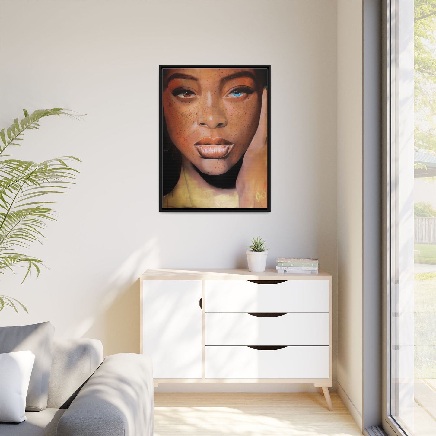 Freckled Beauty Portrait Matte Canvas Print (Framed)