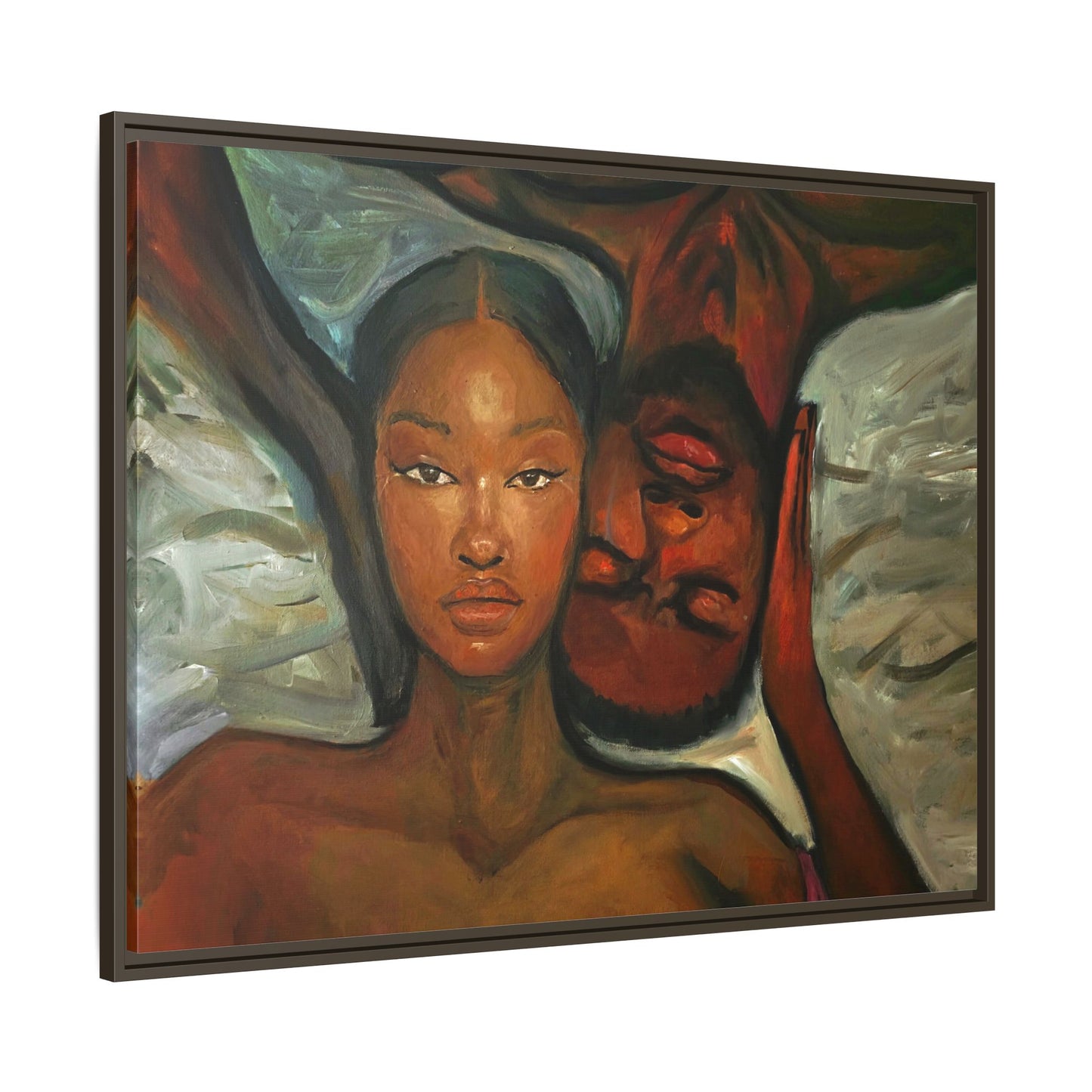 Canvas Print - Emotional Oil Painting of Couple in Bed