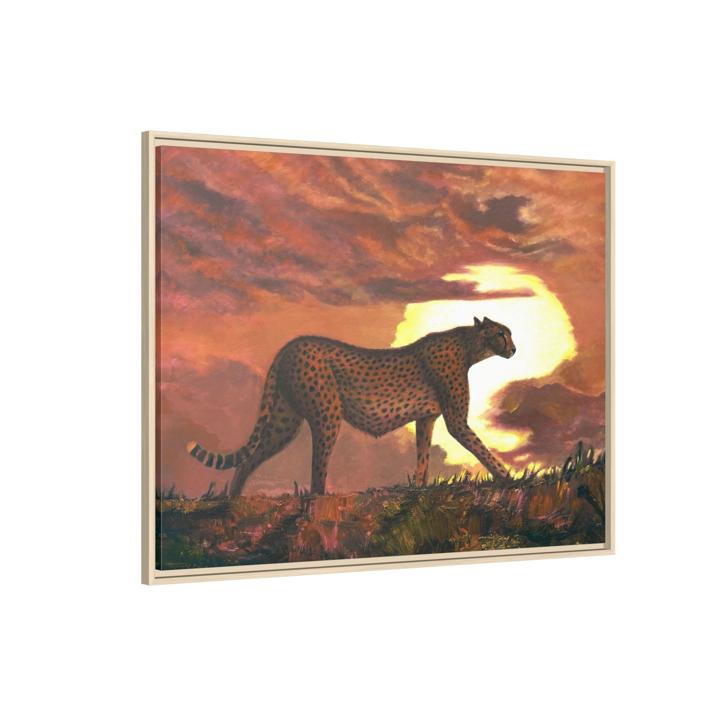 Framed Cheetah Sunset Canvas Print — Wildlife Wall Art
