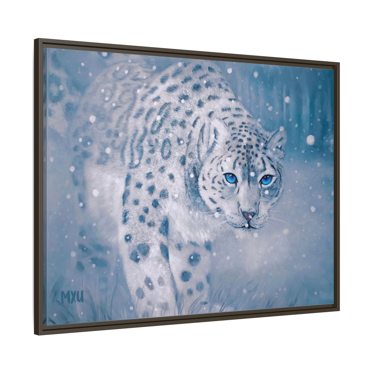 Framed Snow Leopard Canvas Print — Winter Wildlife Wall Art