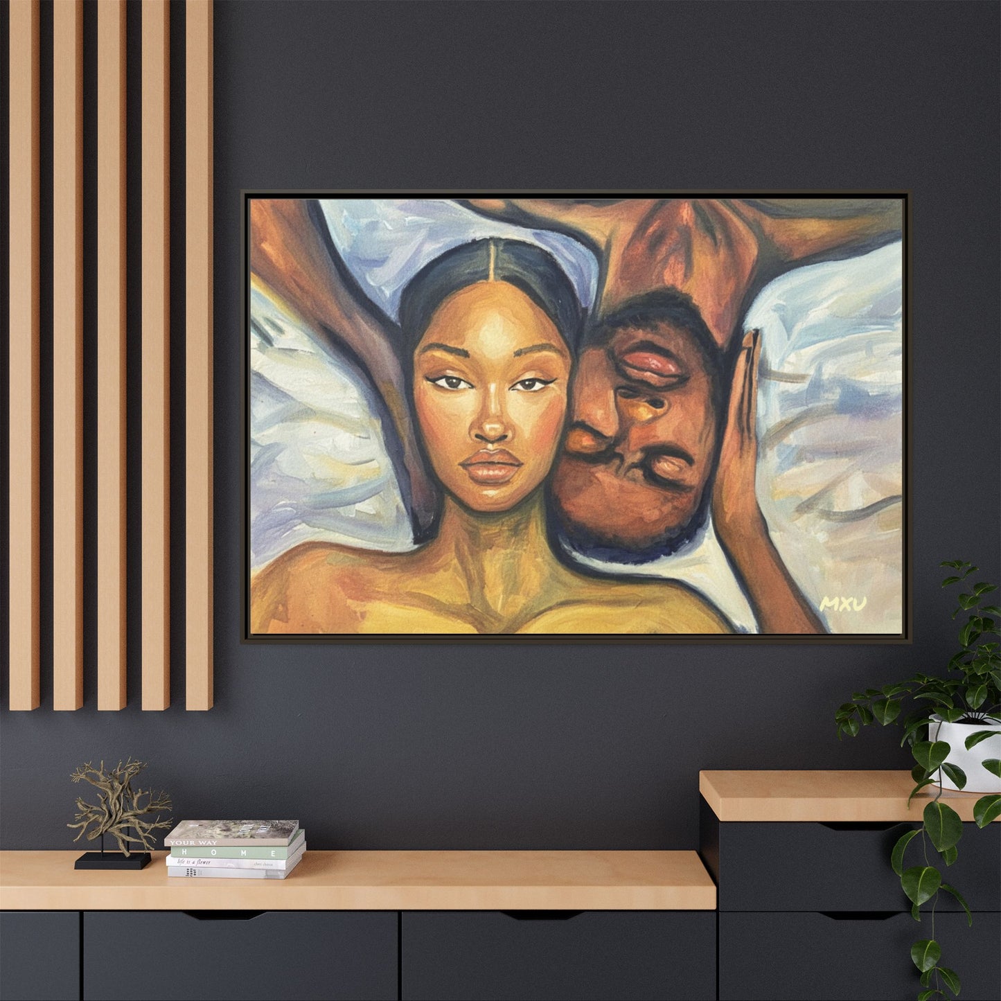 Canvas Print - Emotional Oil Painting of Couple in Bed