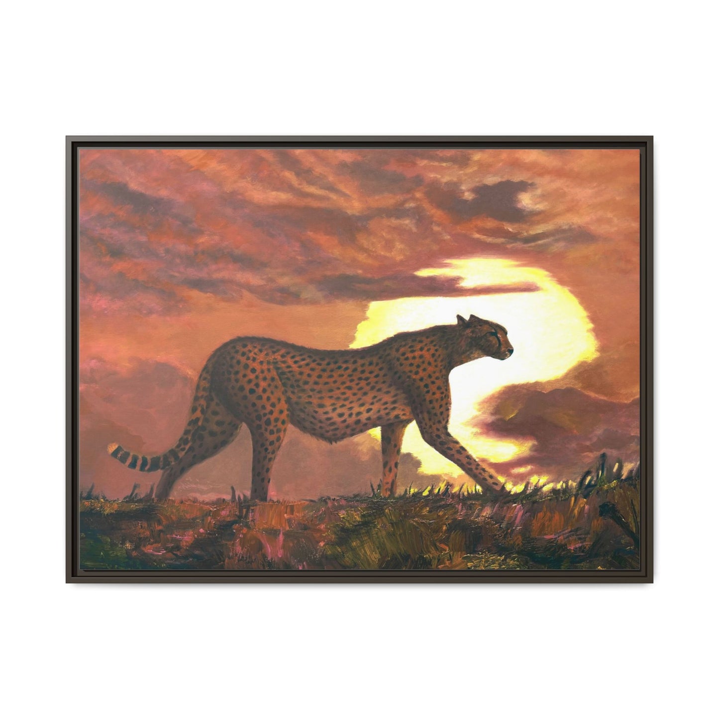 Framed Cheetah Sunset Canvas Print — Wildlife Wall Art
