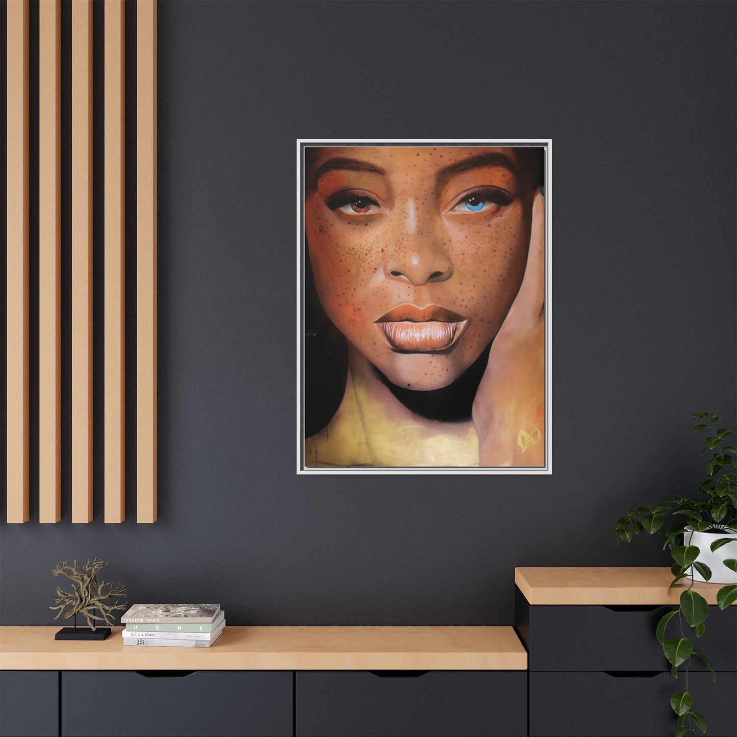 Freckled Beauty Portrait Matte Canvas Print (Framed)