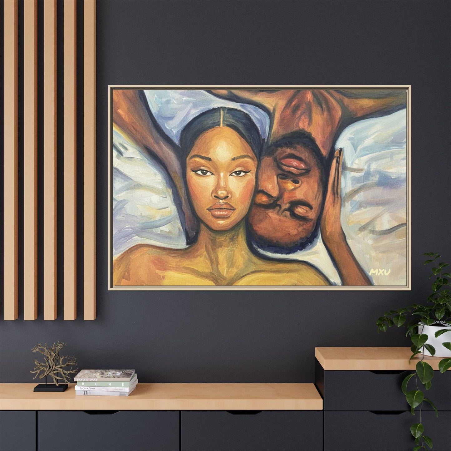 Canvas Print - Emotional Oil Painting of Couple in Bed