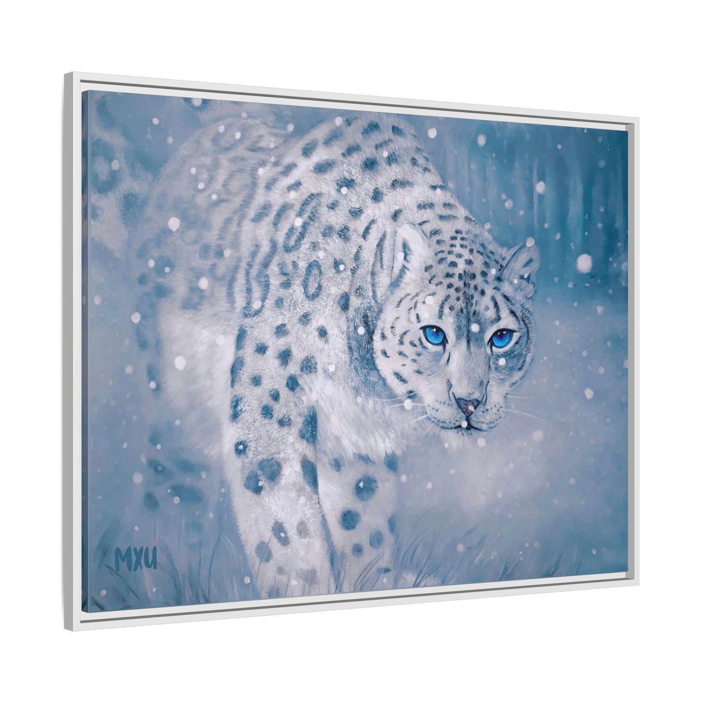 Framed Snow Leopard Canvas Print — Winter Wildlife Wall Art