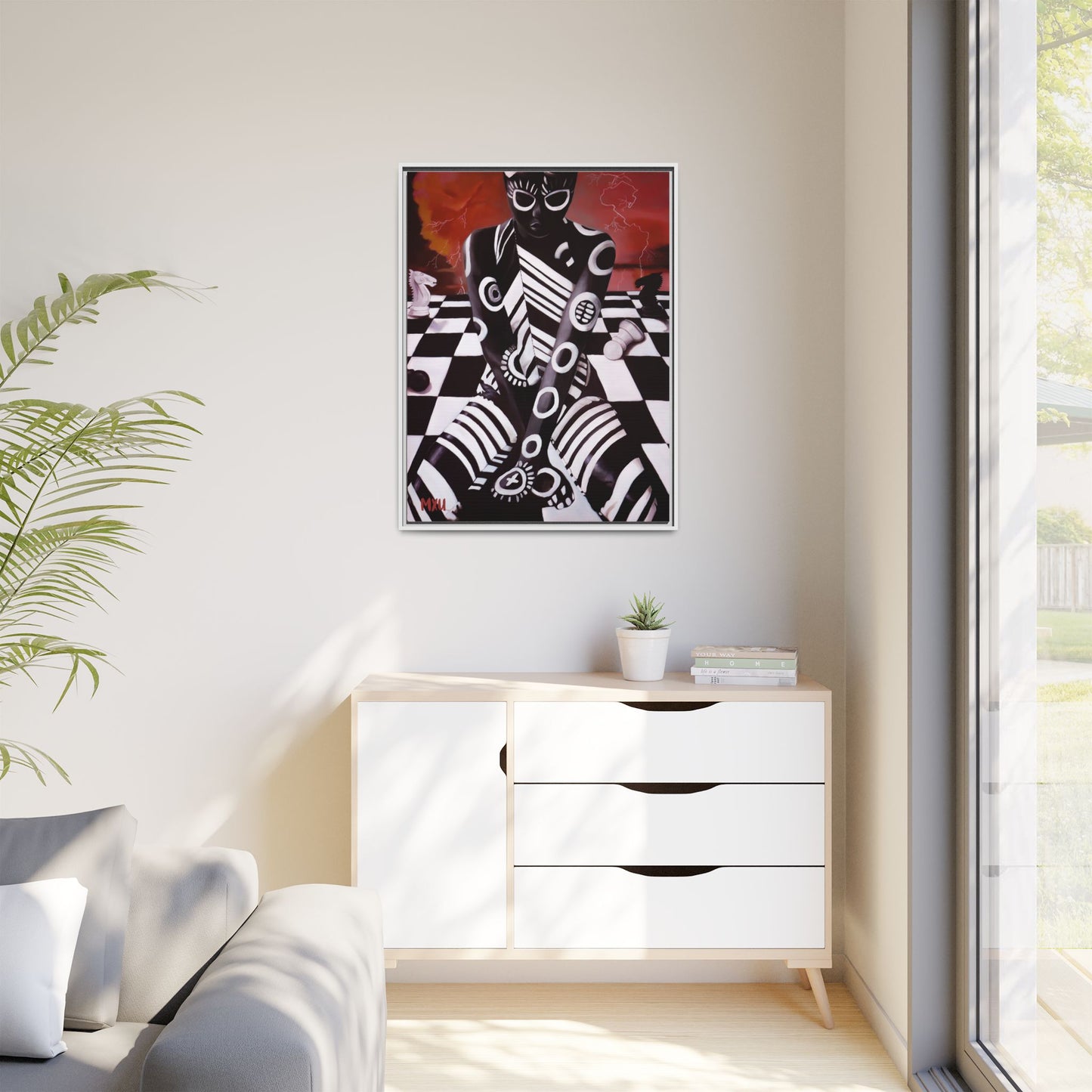 Chess painting Abstract Matte Canvas, Framed (Multi-color)