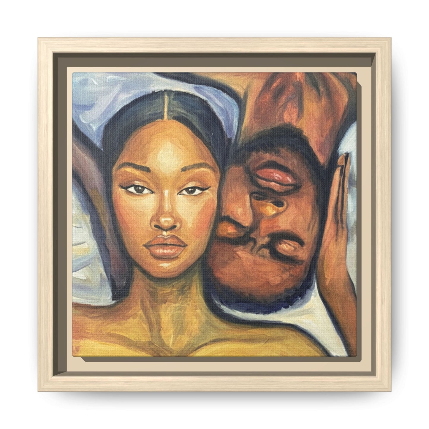 Canvas Print - Emotional Oil Painting of Couple in Bed