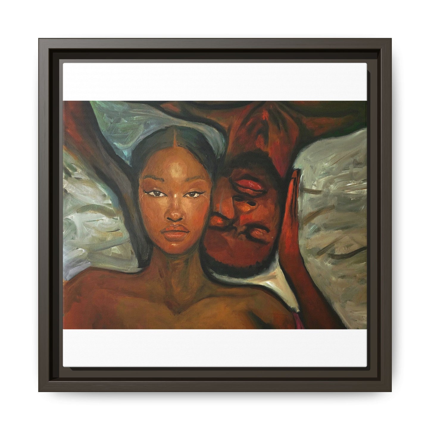 Canvas Print - Emotional Oil Painting of Couple in Bed