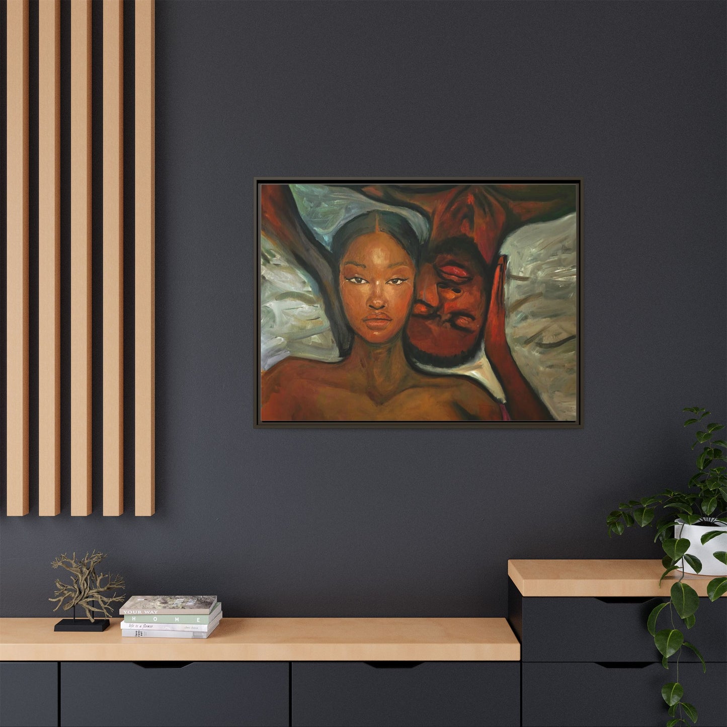 Canvas Print - Emotional Oil Painting of Couple in Bed