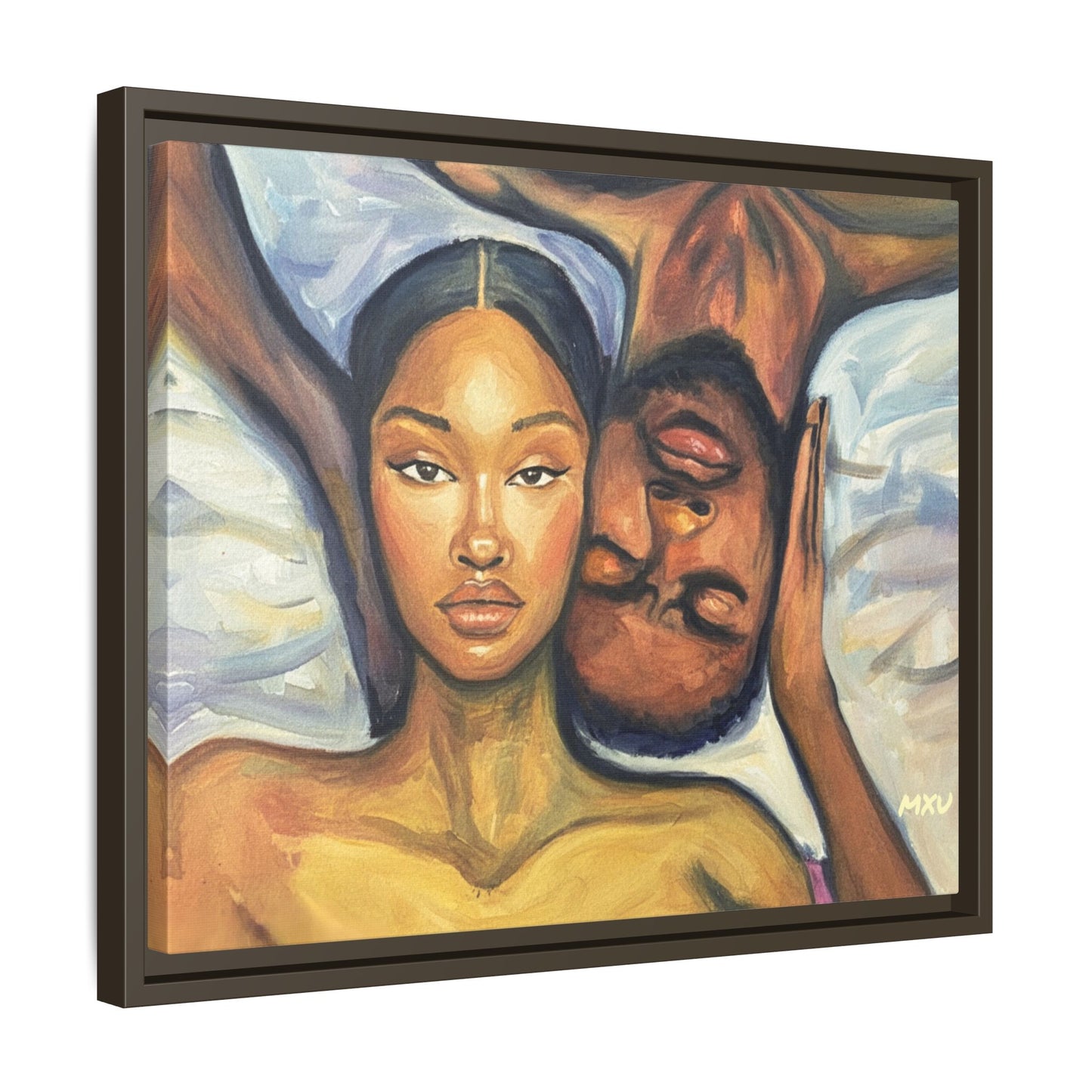 Canvas Print - Emotional Oil Painting of Couple in Bed