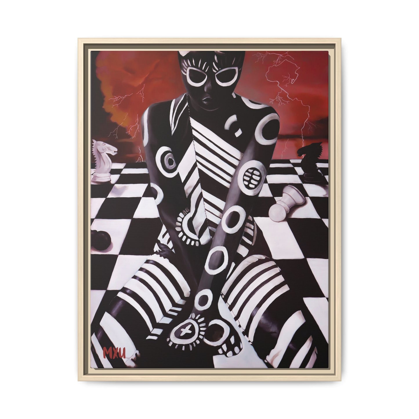 Chess painting Abstract Matte Canvas, Framed (Multi-color)