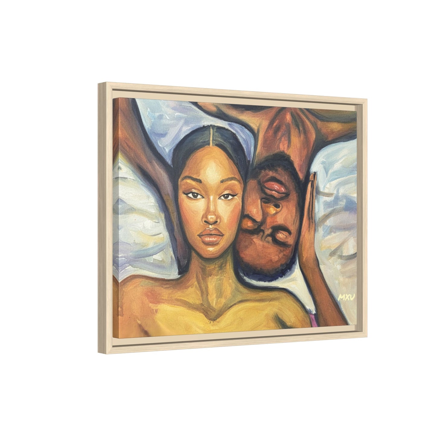 Canvas Print - Emotional Oil Painting of Couple in Bed