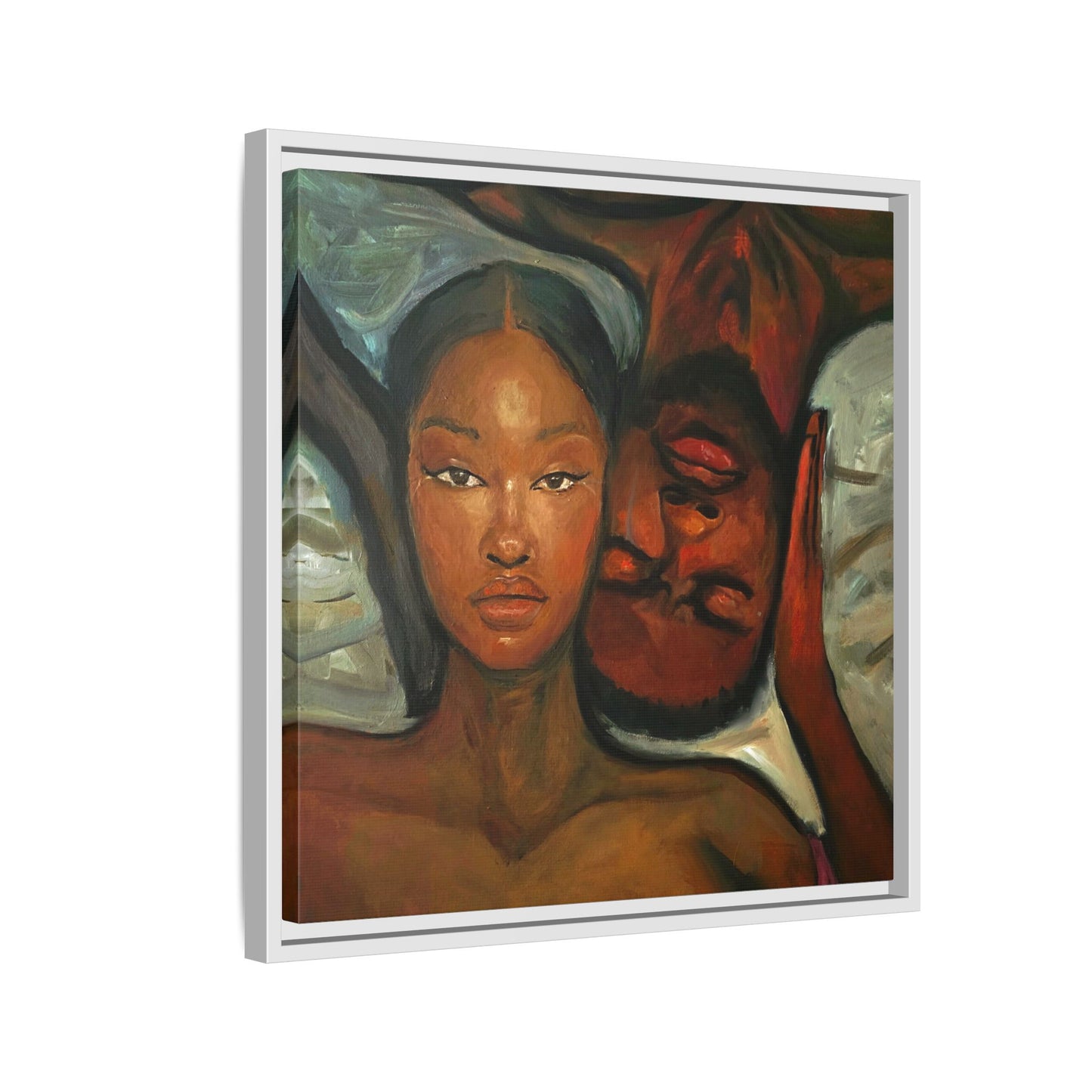 Canvas Print - Emotional Oil Painting of Couple in Bed