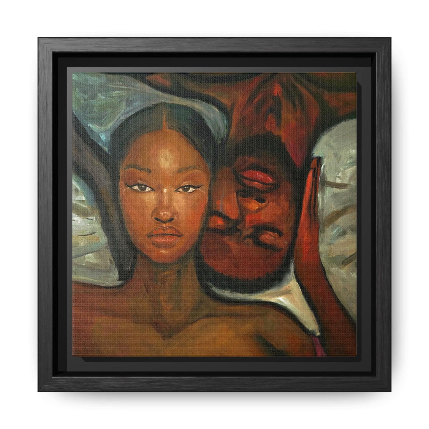 Canvas Print - Emotional Oil Painting of Couple in Bed