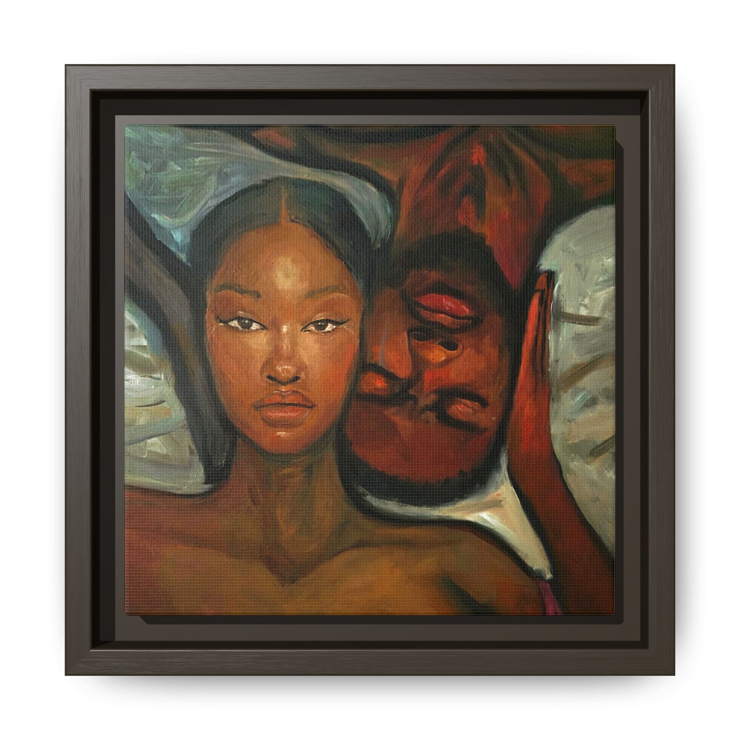 Canvas Print - Emotional Oil Painting of Couple in Bed