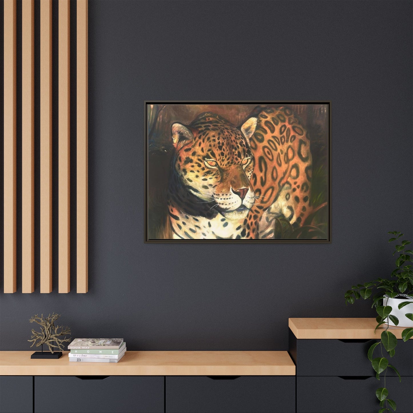 Framed Leopard Canvas Art — Matte Multicolor Jungle Print