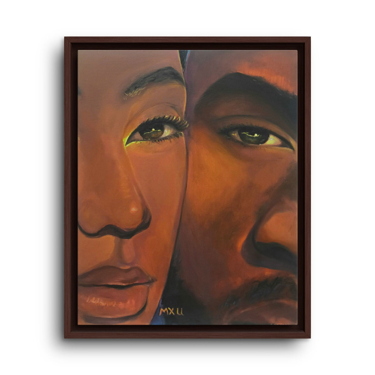 Framed Canvas Portrait Art – Intimate Couple Face Painting “In his Image”