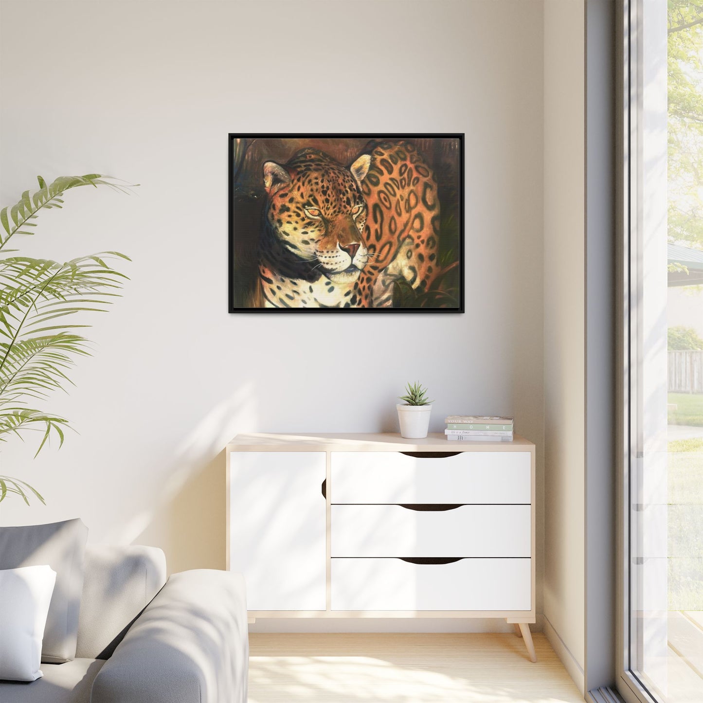 Framed Leopard Canvas Art — Matte Multicolor Jungle Print