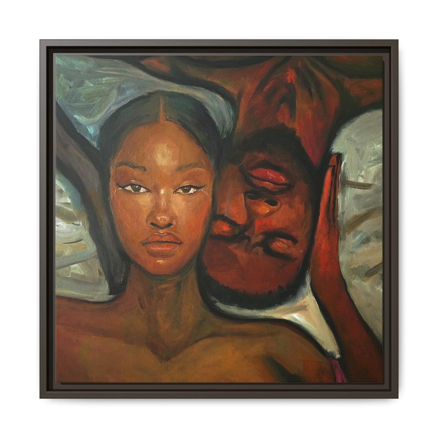 Canvas Print - Emotional Oil Painting of Couple in Bed