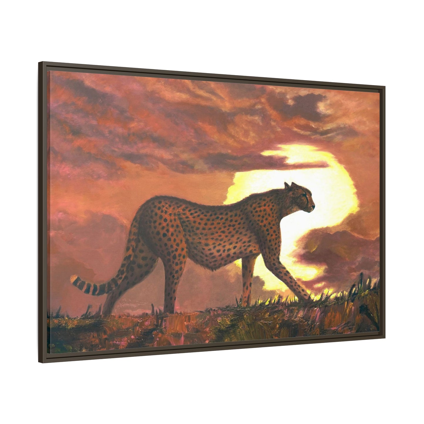 Framed Cheetah Sunset Canvas Print — Wildlife Wall Art