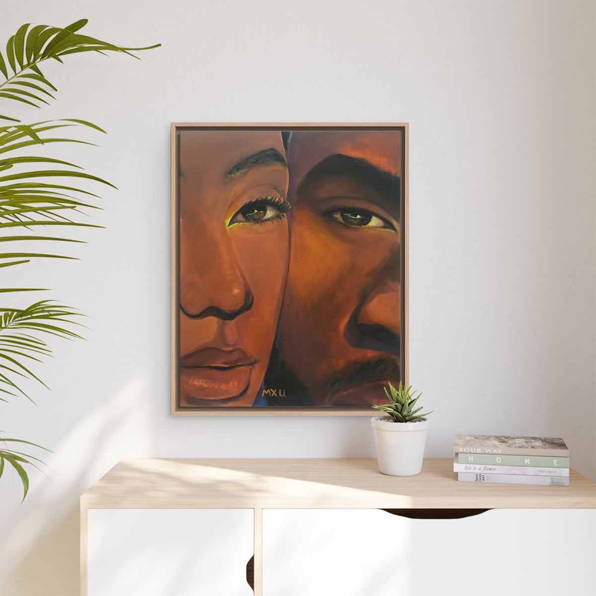 Framed Canvas Portrait Art – Intimate Couple Face Painting “In his Image”