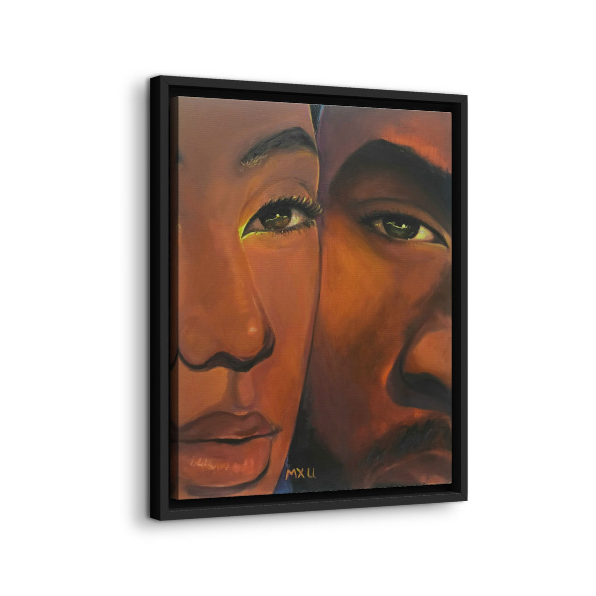 Framed Canvas Portrait Art – Intimate Couple Face Painting “In his Image”