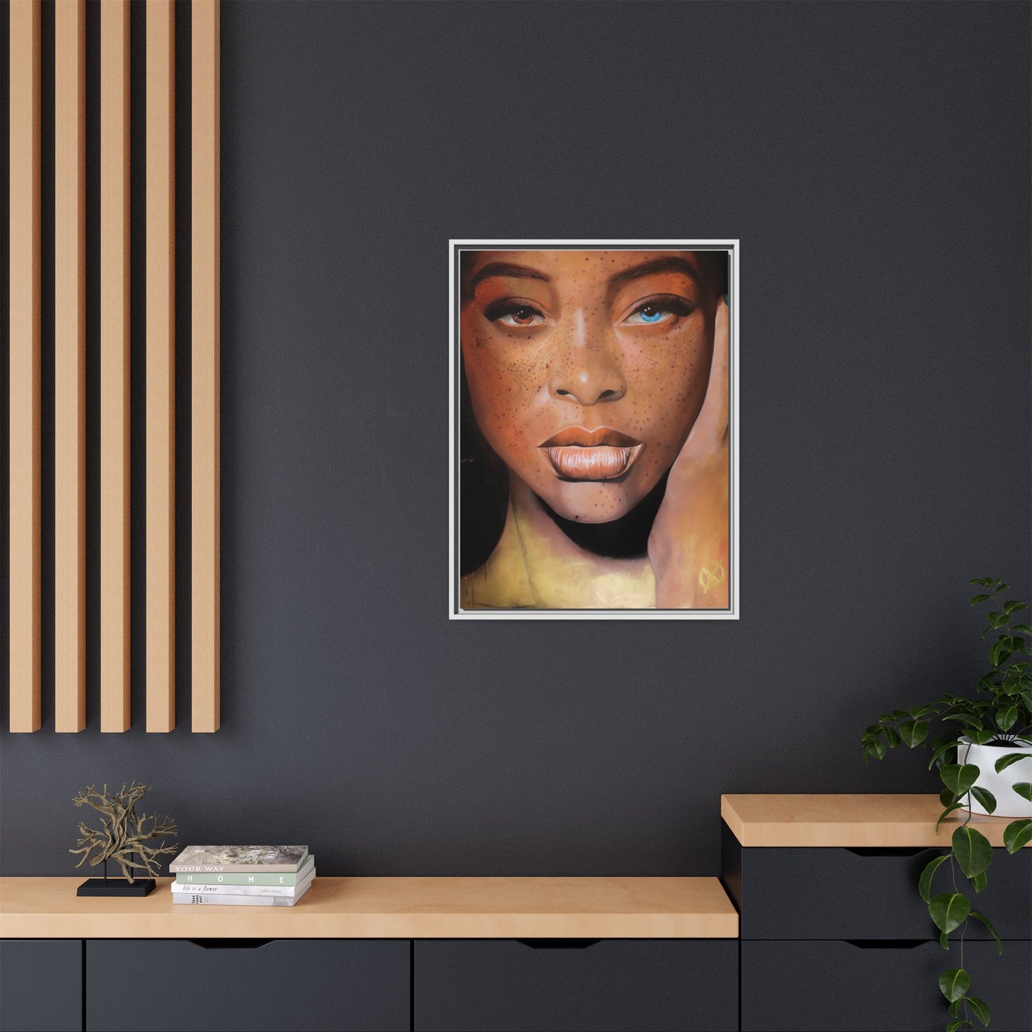 Freckled Beauty Portrait Matte Canvas Print (Framed)