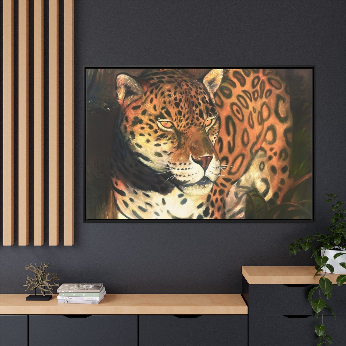 Framed Leopard Canvas Art — Matte Multicolor Jungle Print