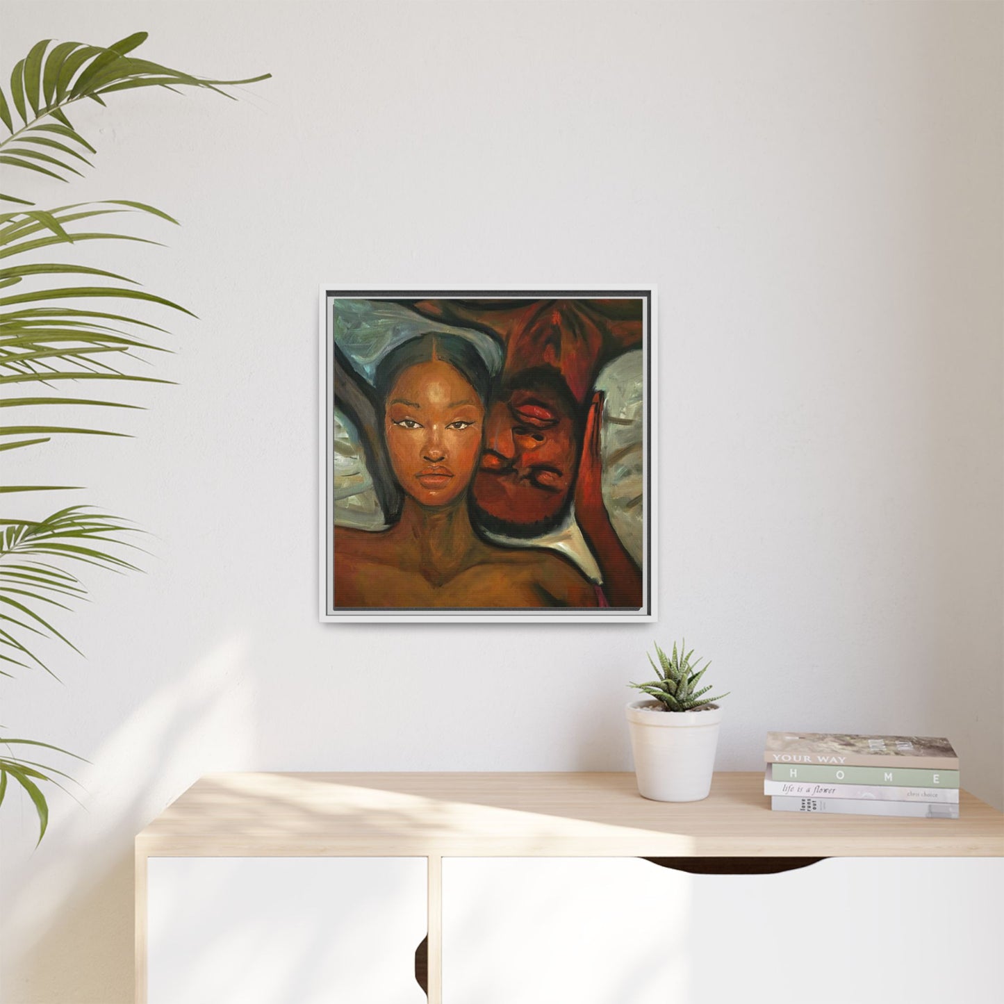 Canvas Print - Emotional Oil Painting of Couple in Bed
