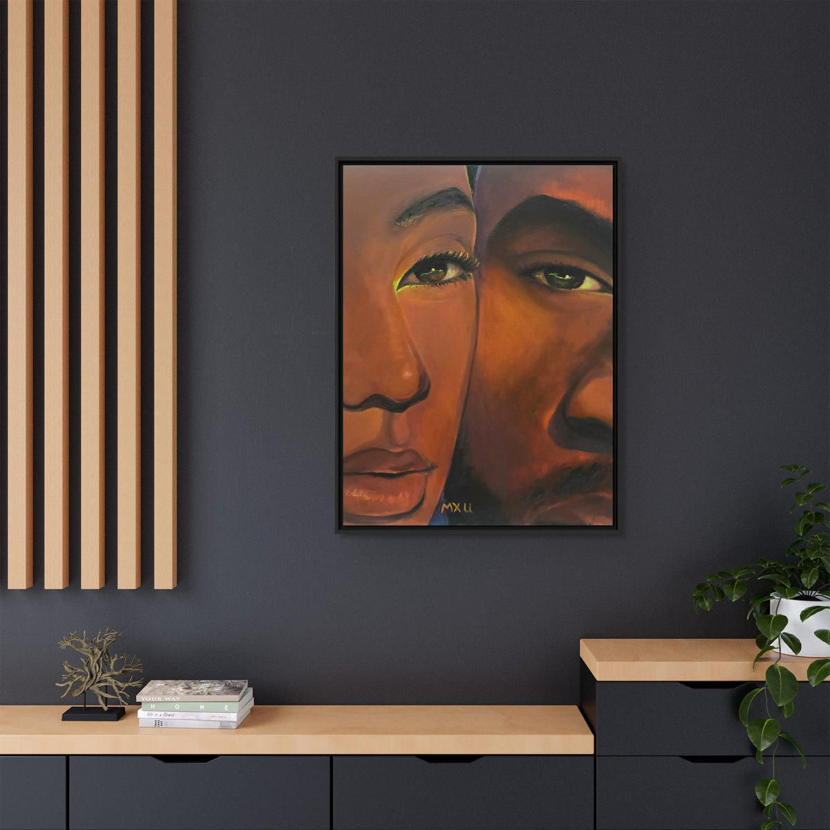 Framed Canvas Portrait Art – Intimate Couple Face Painting “In his Image”