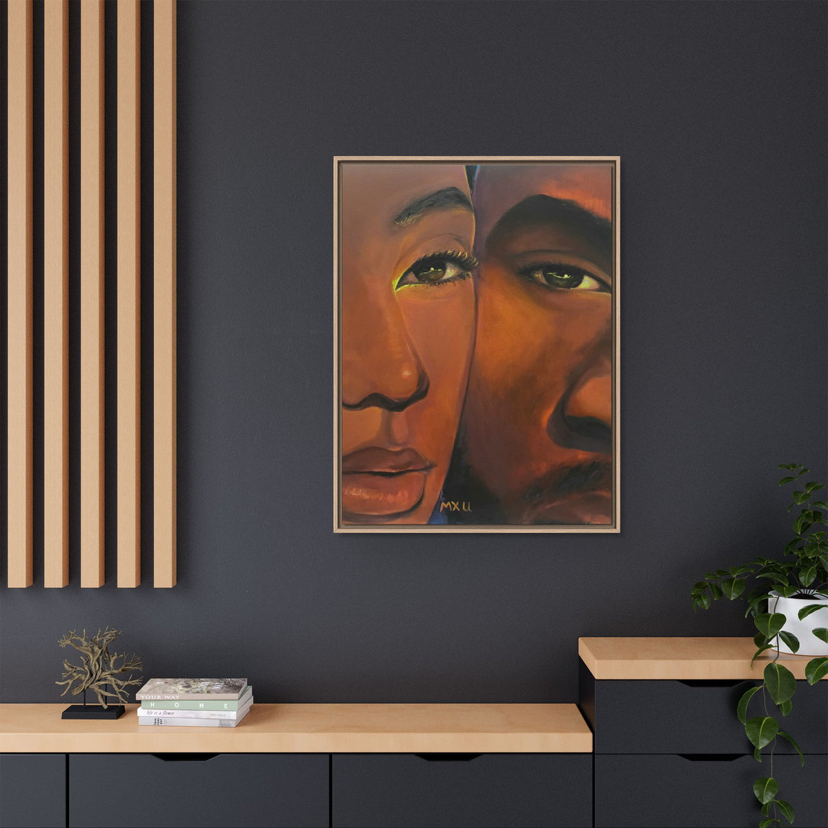 Framed Canvas Portrait Art – Intimate Couple Face Painting “In his Image”