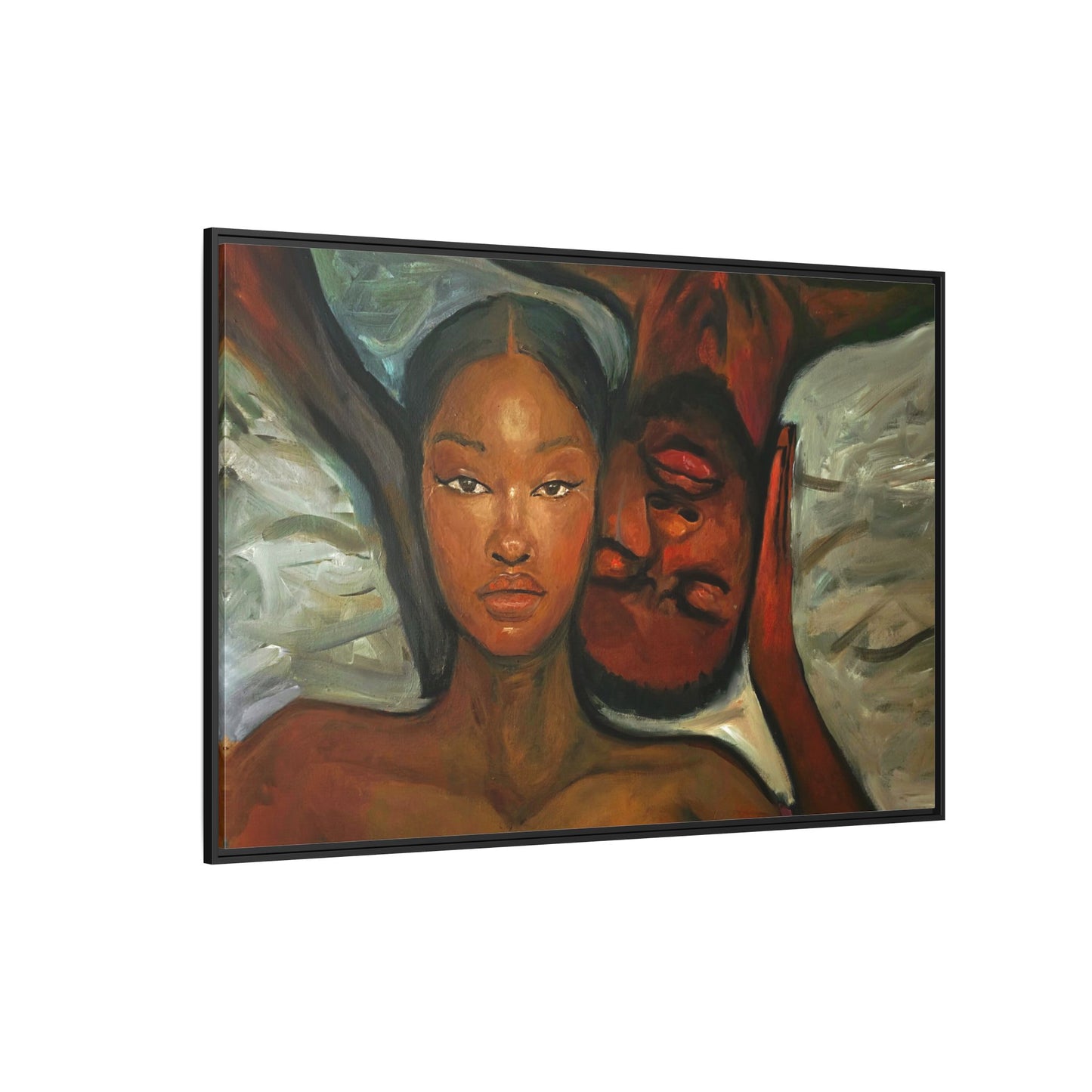 Canvas Print - Emotional Oil Painting of Couple in Bed