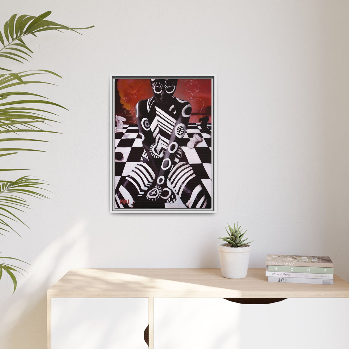 Chess painting Abstract Matte Canvas, Framed (Multi-color)
